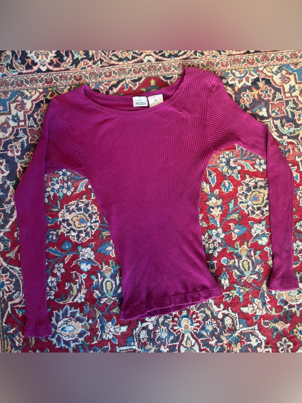 Vintage Ribbed Long-Sleeve Top in Deep Magenta